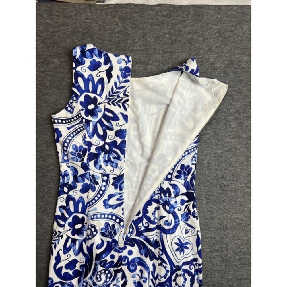 Lauren Ralph Lauren Blue White Paisley Floral Sheath Dress Sz 6 Stretch Cotton - Picture 3 of 12
